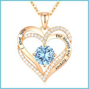 S925 Sterling Silver Heart Pendant Necklace with Birthstone and Cubic Zirconia